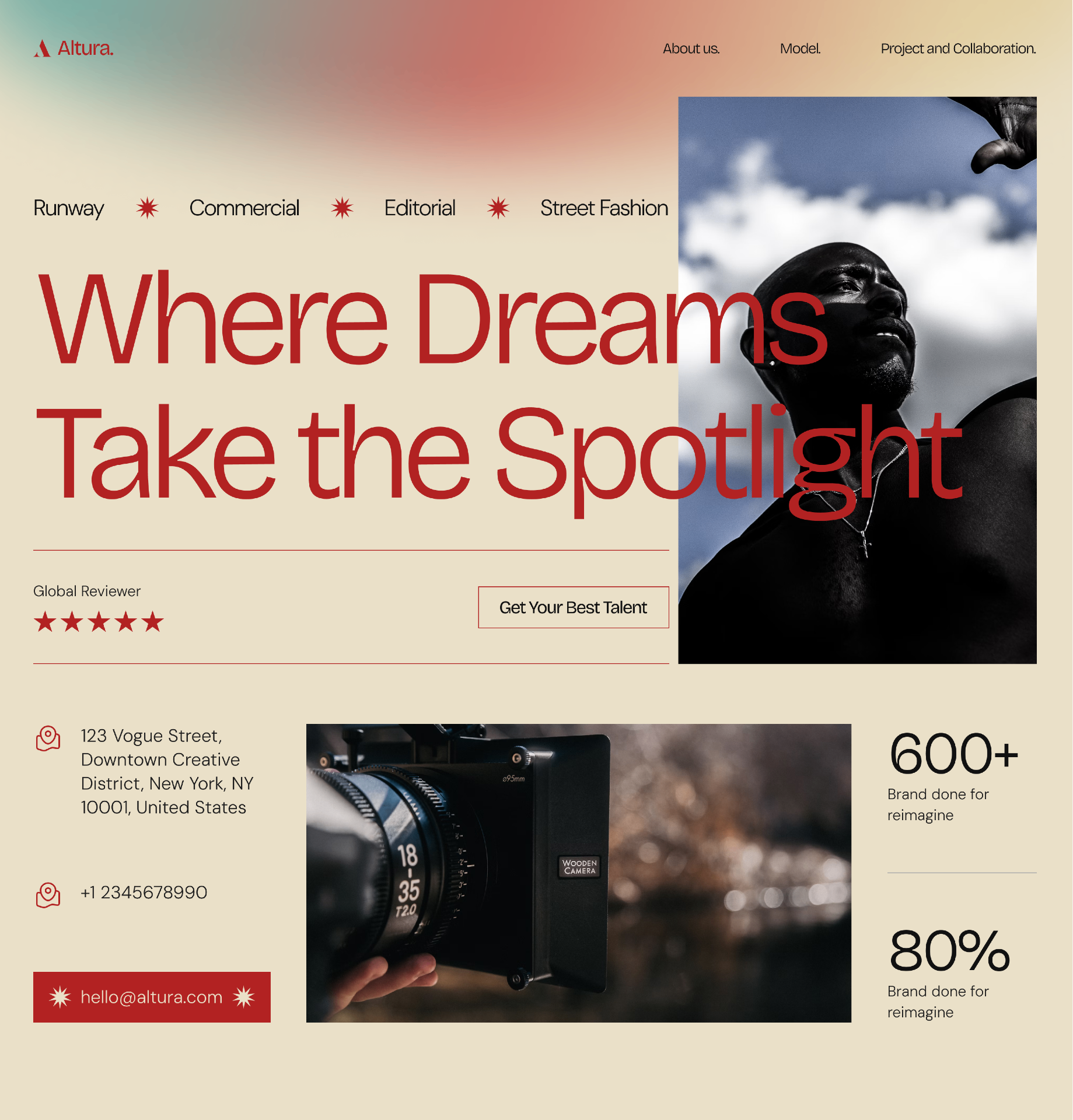 Altura · Modeling agency, Editorial hero for a talent agency