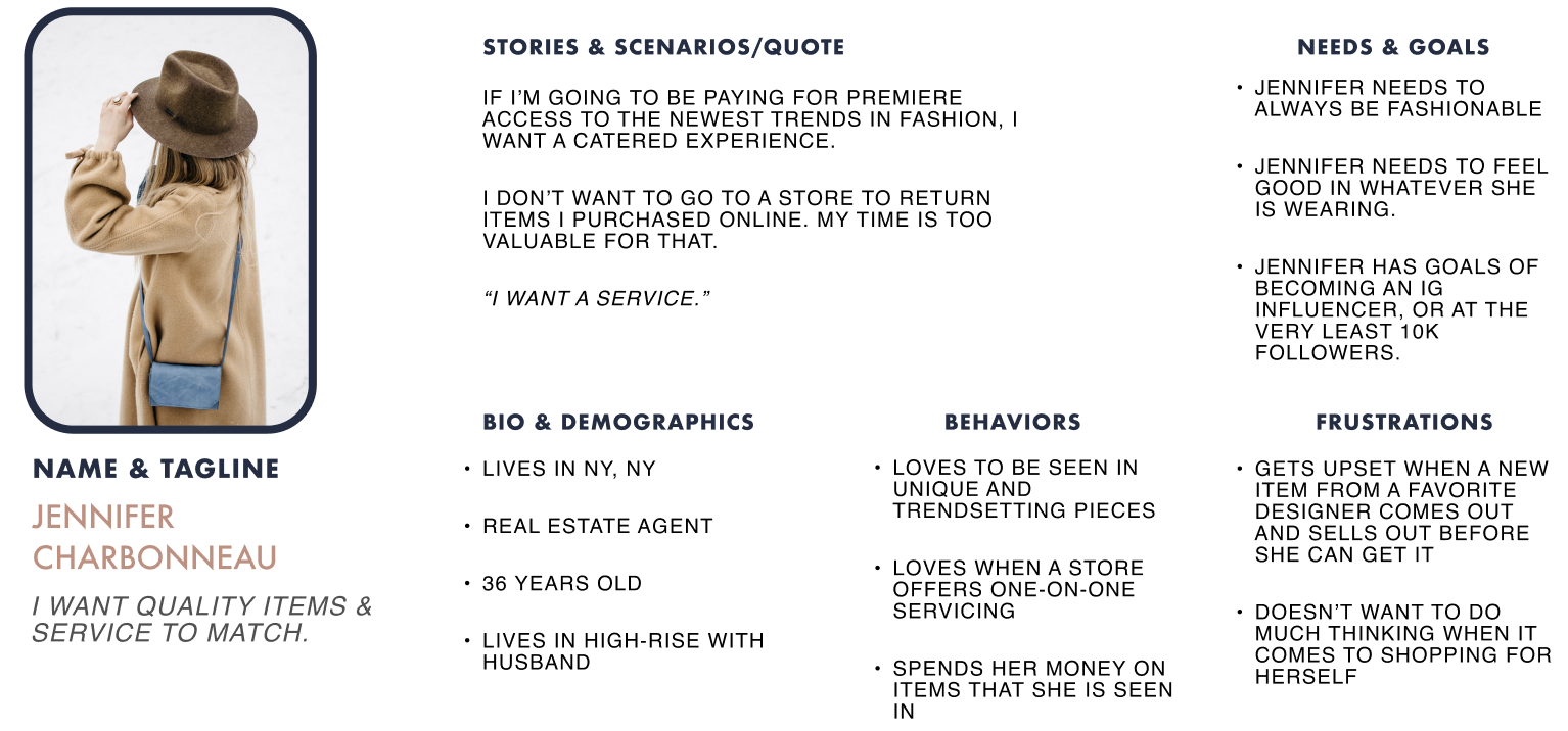 Persona summary for a decisive luxury shopper focused on exclusivity and access