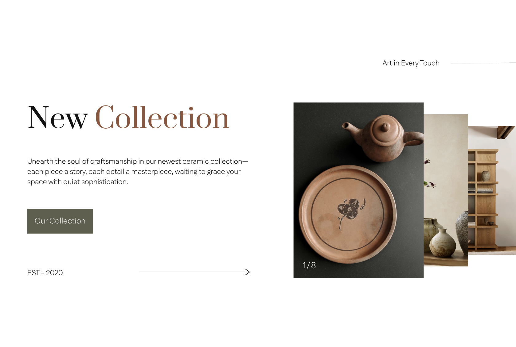 Terra ceramics New Collection editorial section with layered product photography